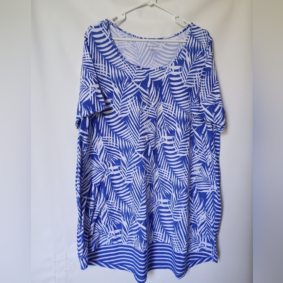 Catherines Womens Tunic Blouse Size 14/16 W Color Blue White Leaf Print - Picture 1 of 8